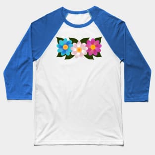 Three Flowers: Blue, White, Pink Baseball T-Shirt